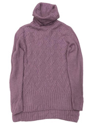 Womens Soft Purple Cowl Neck Cable Knit Turtleneck Sweater