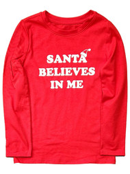 Girls Santa Believes In Me Christmas Long Sleeve T-Shirt Holiday Top