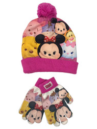 Disney Tsum Tsum Girls Pink Minnie Mouse Beanie & Gloves Hat Set