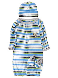 Infant Boy Blue & Green Stripe Puppy Dog Cotton Gown Pajama PJ Preemie