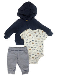 Carters Infant Boys 3pc Zip up Sherpa Jacket Animal Bodysuit & Pants Set