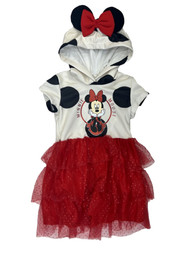 Disney Girls Minnie Mouse Ivory & Red Short Sleeve Cosplay Hooded Dress