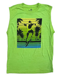 Boys Neon Green Beach Theme Skateboard Tank Top Sleeveless Shirt