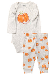 Carters Infant Boys Gray Hello Pumpkin Halloween Bodysuit & Print Pants Set