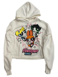 Womens (Jrs) Beige Powerpuff Girls Semi-Crop Hoodie Sweatshirt