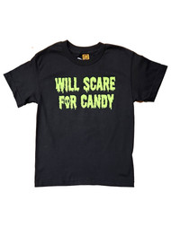 Boys Black & Green Will Scare For Candy Halloween Tee Shirt T-Shirt
