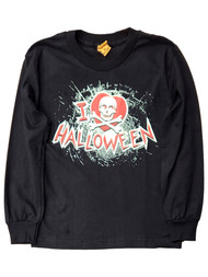 Boys Black & Orange I Love Halloween Skull Crossbone Tee Shirt T-Shirt