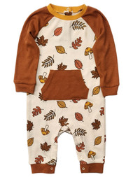 Infant Boy & Girl Brown Fall Leaf & Mushroom Baby Outfit Jumper Coverall