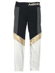 Justice Girls Black White & Gold Full Length Leggings Athletic Pants