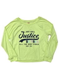 Justice Girls Green Just Chill Be Free Long Sleeve Semi Cropped Shirt