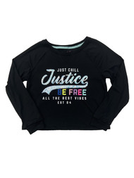 Justice Girls Black Just Chill Be Free Long Sleeve Semi Cropped Shirt