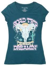 Junior Womens Teal Blue Road Trip Desert Dreamin T-Shirt Tee Shirt