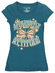 Junior Womens Blue So Apparently I Have an Attitude T-Shirt Tee Shirt