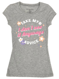Junior Womens Gray Take My Advice Floral Statement T-Shirt Tee Shirt