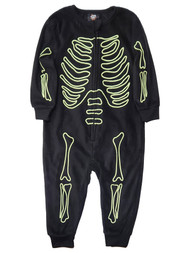Boys Black & Green Skeleton Glow in The Dark Fleece Halloween Sleeper