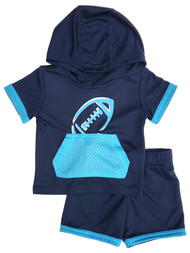 Infant Boys 2 Piece Two-toned Blue Football Athletic Shirt & Shorts Set 3-6m