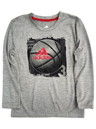 Adidas Boys Gray With Black Logo Athletic Quick Dry Long Sleeve T-Shirt