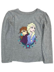 Disney Frozen Toddler Girls Long Sleeve Gray Sparkle Elsa & Anna Tee Shirt