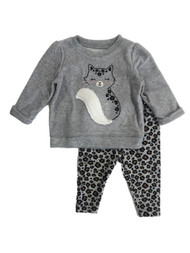 Carters Infant Girls Gray Kitty Cat Sweatshirt Top & Leopard Print Leggings