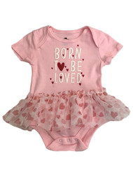 Infant Girls Pink Heart Born To Be Loved Valentines Day Tutu Dress Bodysuit
