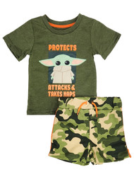 Infant Boys Green 2pc Baby Yoda Camo T-Shirt & Knit Shorts Outfit Set 18m