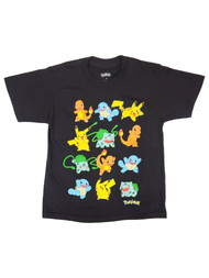 Pokemon Boys Black Short Sleeve Pikachu Squirtle Charmander Tee Shirt