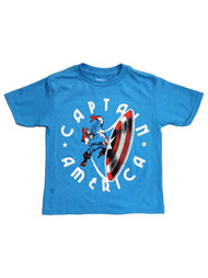 Marvel Comics Boys Blue Throwing Shield Captain America T-Shirt Tee Shirt