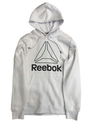 Mens White & Black Reebok Hoodie Sweatshirt Athletic Pull-Over Top
