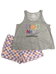 Womens Colorful Gray Kindness Matters Pajamas Shorts & Tank Top Sleep Set