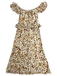 Womens Silky Brown Leopard Print Off the Shoulder Midi Dress