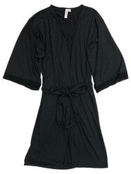 Womens Lightweight Silky Black Bathrobe House Coat Bath Robe