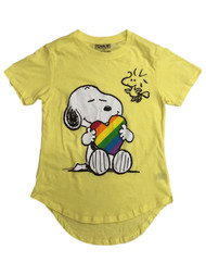 Peanuts Womens (Jrs) Yellow Rainbow Snoopy & Woodstock T-Shirt Tee Shirt