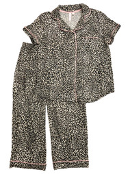 Womens Black Leopard Print Pajamas Top & Capri Pants Sleep Set