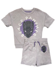 Boys 2pc Gray & Purple Black Panther Sweatshirt Top & Shorts Set