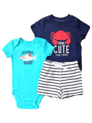 Carters Infant Boys Blue 3pc Looking Sharp Shirt, Bodysuit & Shorts Set