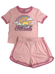 Coca-Cola Womens Pink Coke Sunshine Pajamas T-Shirt & Shorts Sleep Set