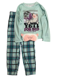 Justice Girls Green Yeti For Bed Pajamas Shirt Joggers Mask Sleep Set