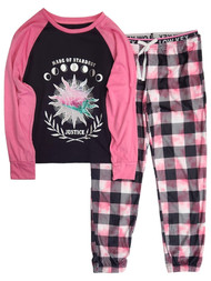 Justice Girls Pink Made Of Stardust Pajamas Shirt & Joggers Sleep Set