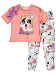 Justice Girls Pink Just Woke Up Pajamas Shirt, Joggers & Mask Sleep Set