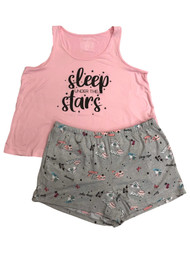 Womens Pink Sleep Under the Stars Pajamas Shorts Tank Top Sleep Set