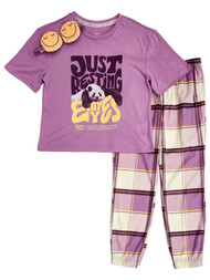 Justice Girls Purple Resting My Eyes Pajamas Shirt, Joggers & Mask Set