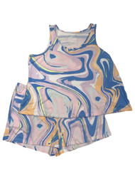 Womens Blue Orange & Purple Tie Dye Pajamas Shorts Tank Top Sleep Set
