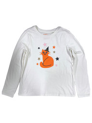 Cat & Jack Girls White Long Sleeve Kitty Cat Witch Halloween T-Shirt