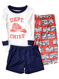 Carters Infant Baby Boy's White & Blue Fire Chief fireman 3 Pc Pajama Set