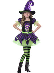 Girls Black & Purple Pretty Potion Witch Striped Halloween Costume Dress M (7/8)
