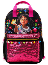 Disney Encanto Girls Mirabel 17" Sequins Laptop Backpack, Pink & Black Book Bag