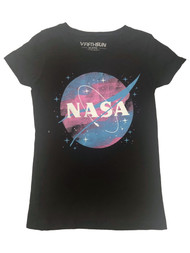 NASA Girls Short Sleeve Black  & Pink Space Tee Shirt T-Shirt