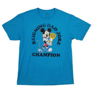 Disney Mens Blue Mickey Mouse Dad Joke Champion Fathers Day T-Shirt