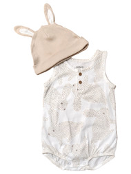 Infant Boys White With Tan Bunnies Easter Romper With Matching Hat