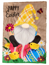 Bright Colorful Spring Gnome Wishing Happy Easter Chicks Holiday Garden Flag